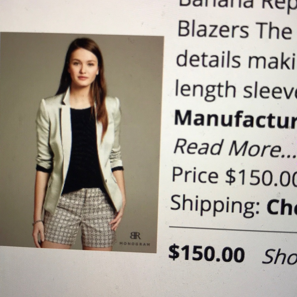 Banana Republic Monogram Satin Blazer Silver